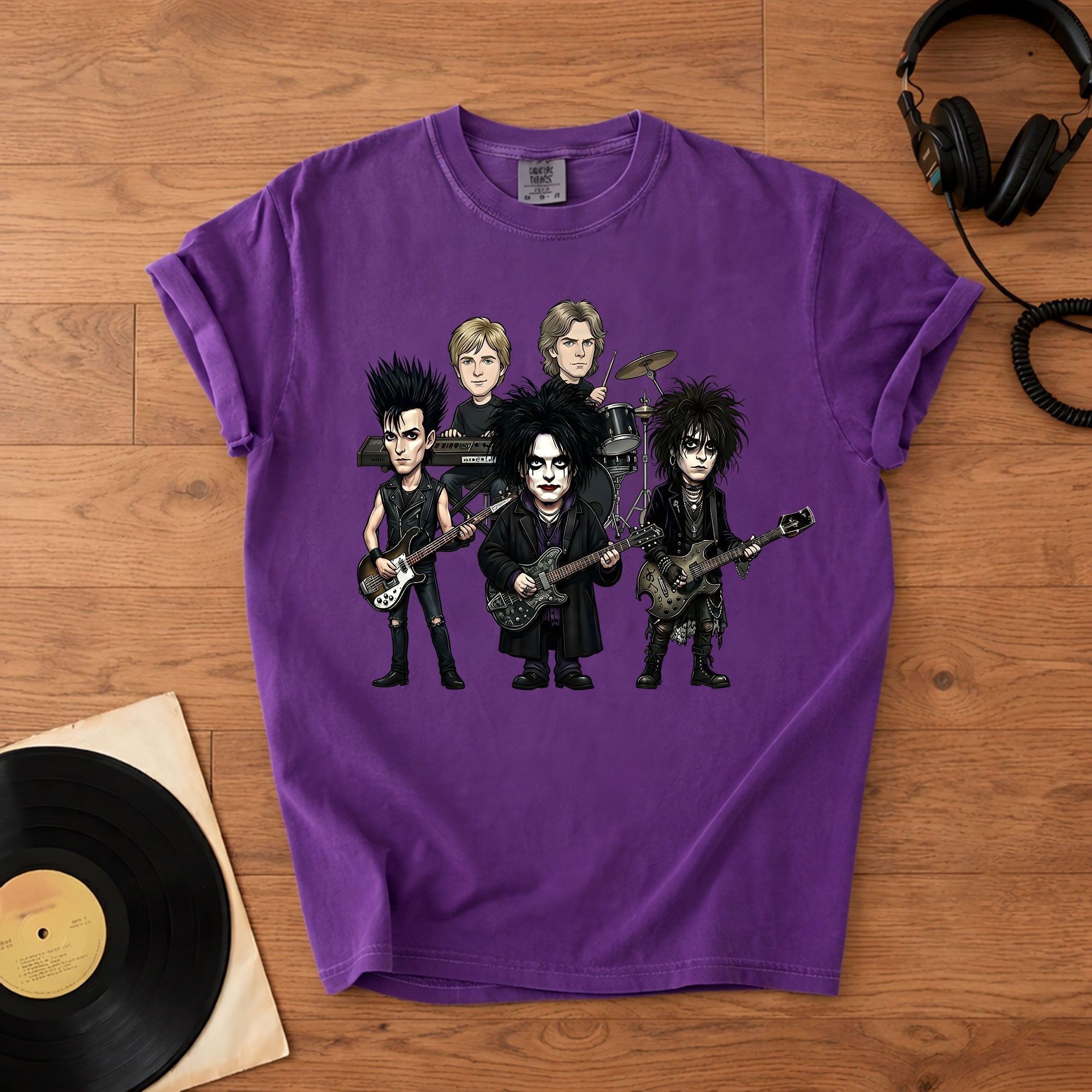 The Cure Inspired Caricature Comfort Tee, Gothic Rock Band Shirt, Dark Aesthetic T-Shirt, 80s Alternative Music Gift