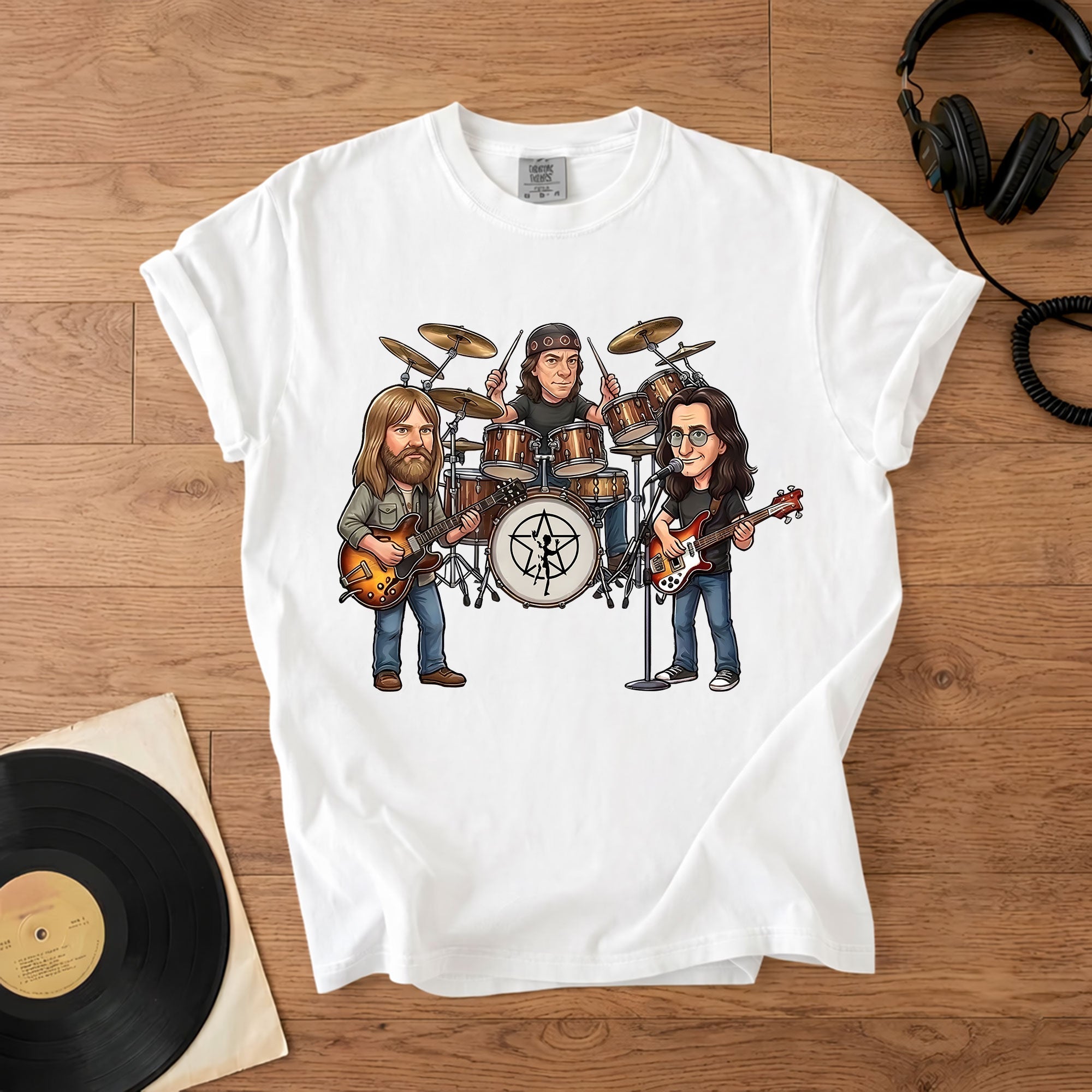 Rush Inspired Caricature Comfort Tee Vintage Progressive Rock Band Shirt, Funny Music Fan Gift, Classic Rock T-Shirt