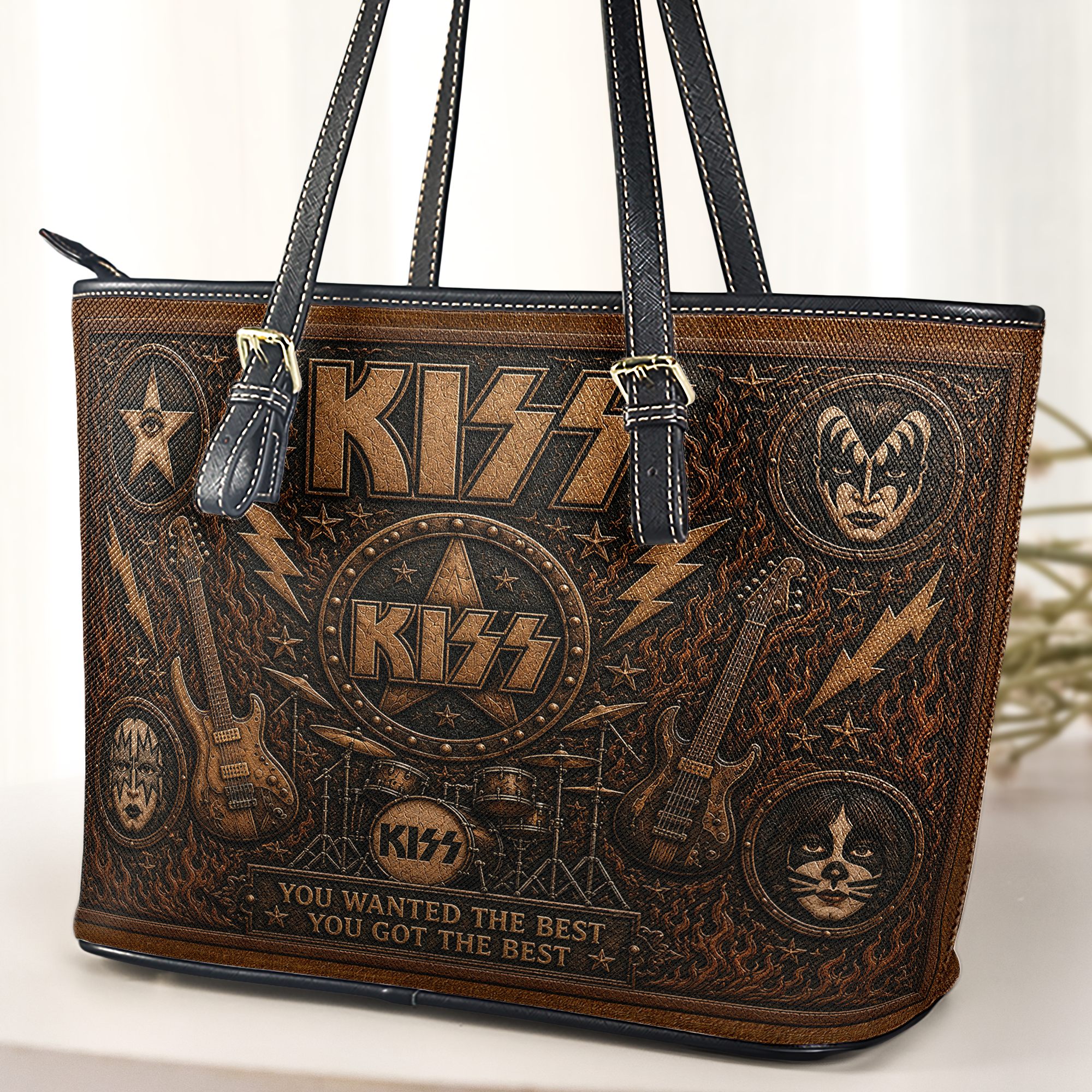 KISS Handbag, Tote Bag and Wallet Set - Vintage Embossed Purse Set Hard Rock Fan Gift