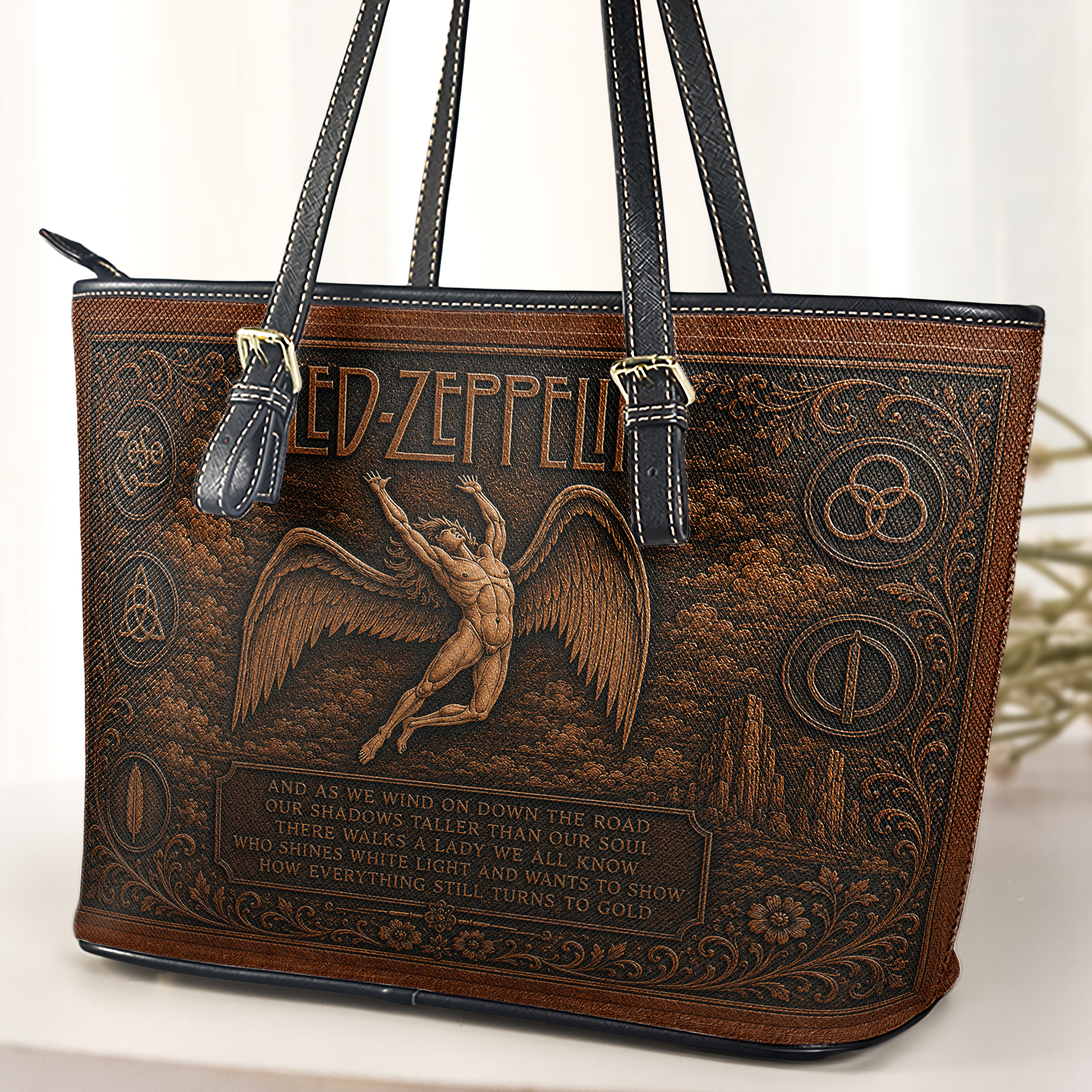 Led Zeppelin Handbag, Tote Bag and Wallet Set, Stairway to Heaven Inspired Vintage Rock Music Accessories