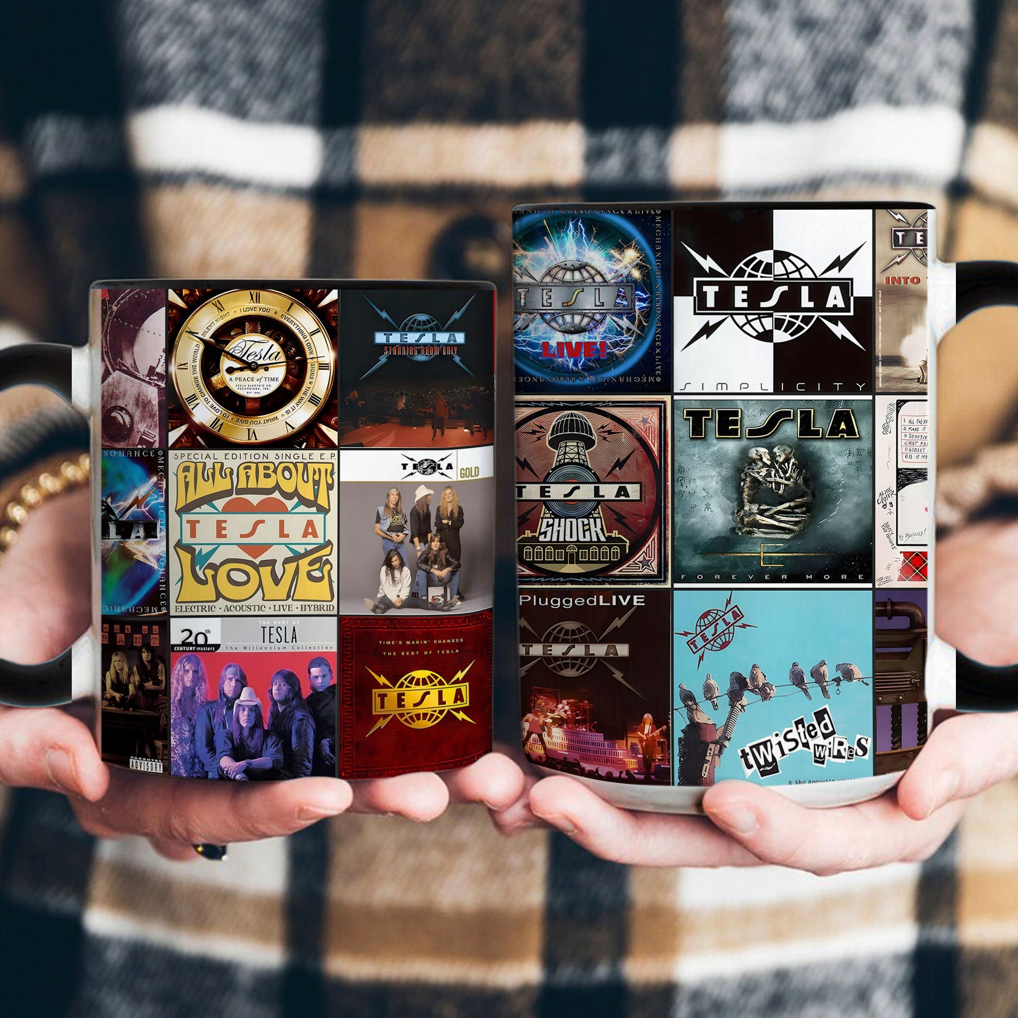 Tesla Band Accent Mug Iconic Album Cover Collage Gift for Rock Fans