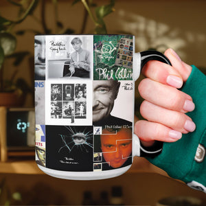 Phil Collins Accent Mug Timeless Pop & Rock Album Collage Gift