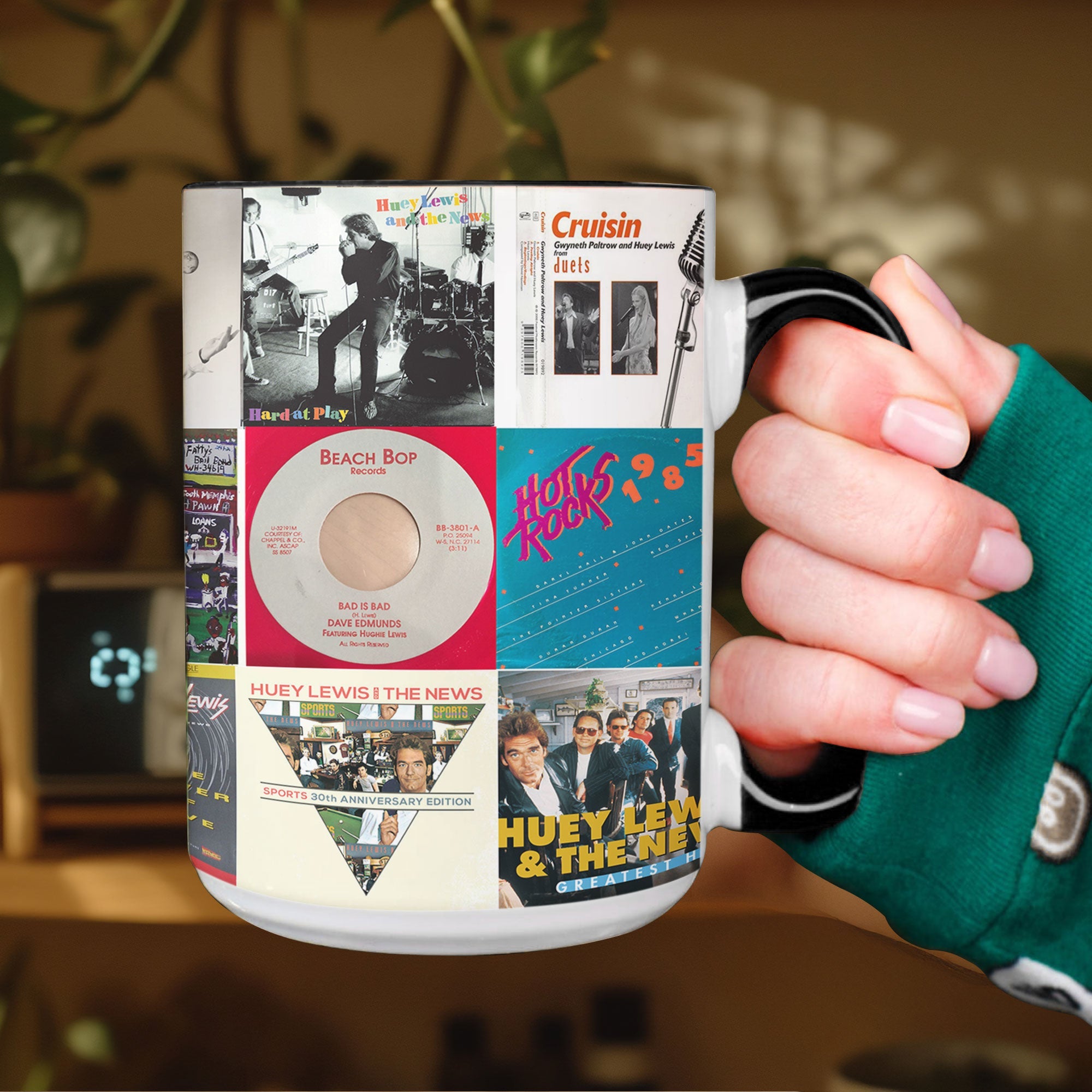 Huey Lewis & The News Accent Mug Classic Rock Hits Album Collage Gift