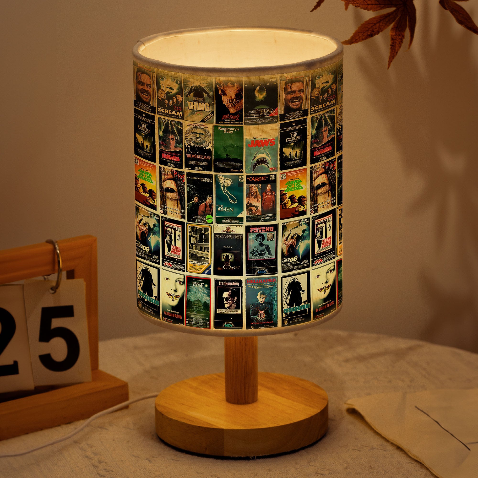 Vintage Horror Movie Poster Fabric Lamp Retro Spooky Decor Light