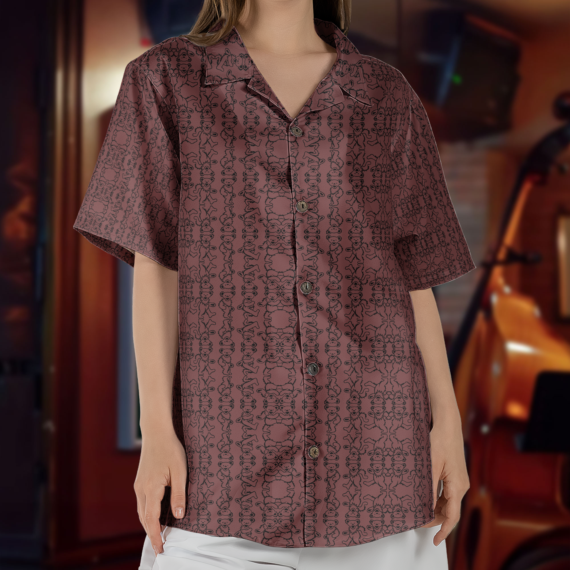 Grateful Dead Accent Hawaiian Shirt – Dancing Bears All-Over Print Button-Up