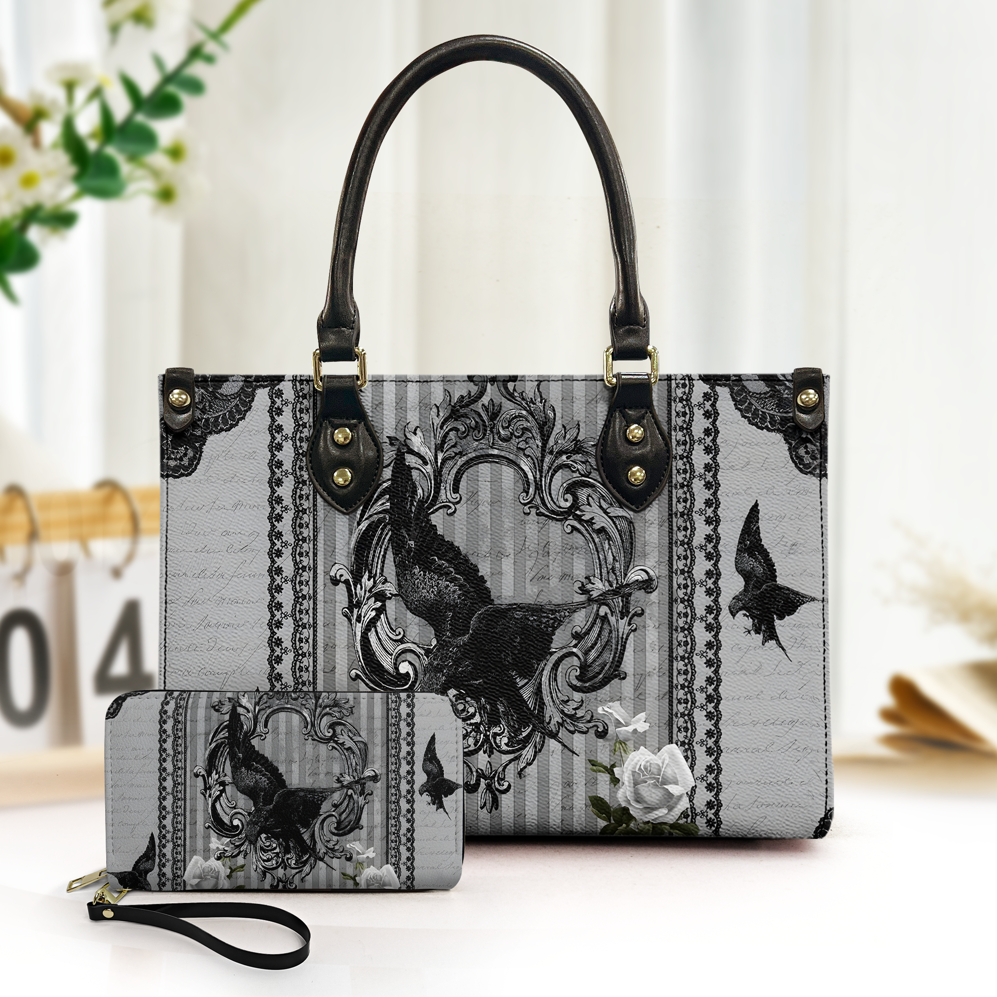 The Raven Gothic Leather Handbag & Wallet Set Whispers of Poe’s Midnight