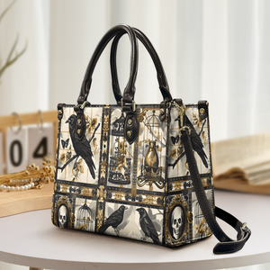 Gothic Raven & Vintage Cage Leather Handbag with Wallet Dark Elegance Tote