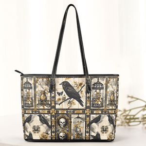 Gothic Raven & Vintage Cage Leather Handbag with Wallet Dark Elegance Tote