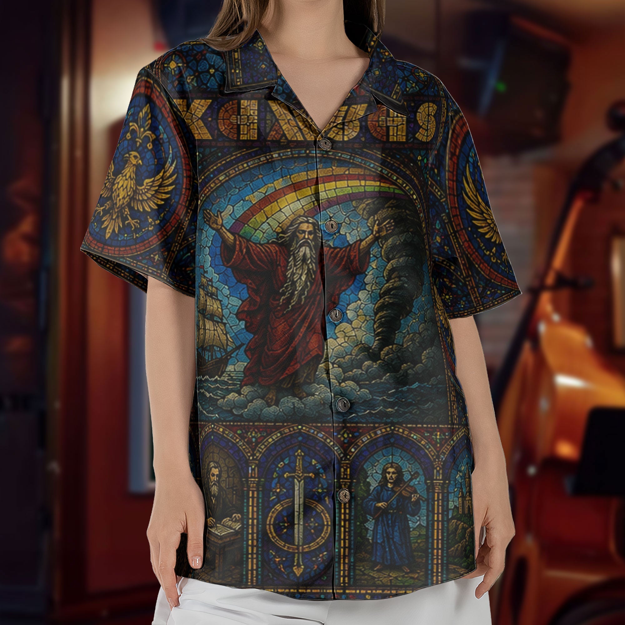 Kansas Hawaiian Shirt - Unisex Retro Dust In The Wind Cathedral Window Button Up