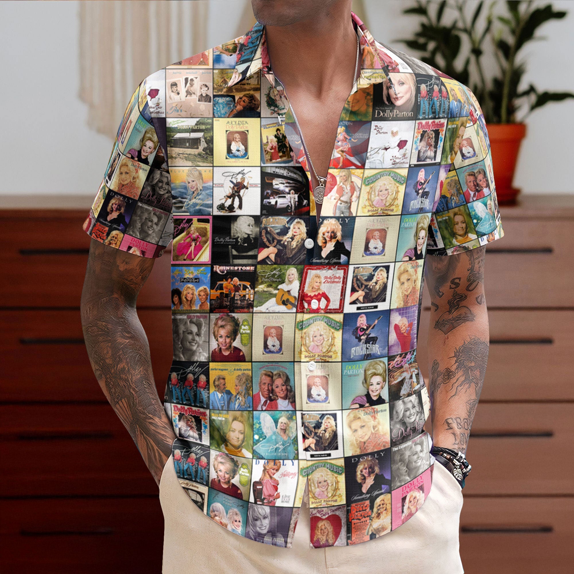 Dolly Parton Vintage Album Cover Collage Hawaiian Shirt – Retro Music Album Art Inspired Unisex Shirt
