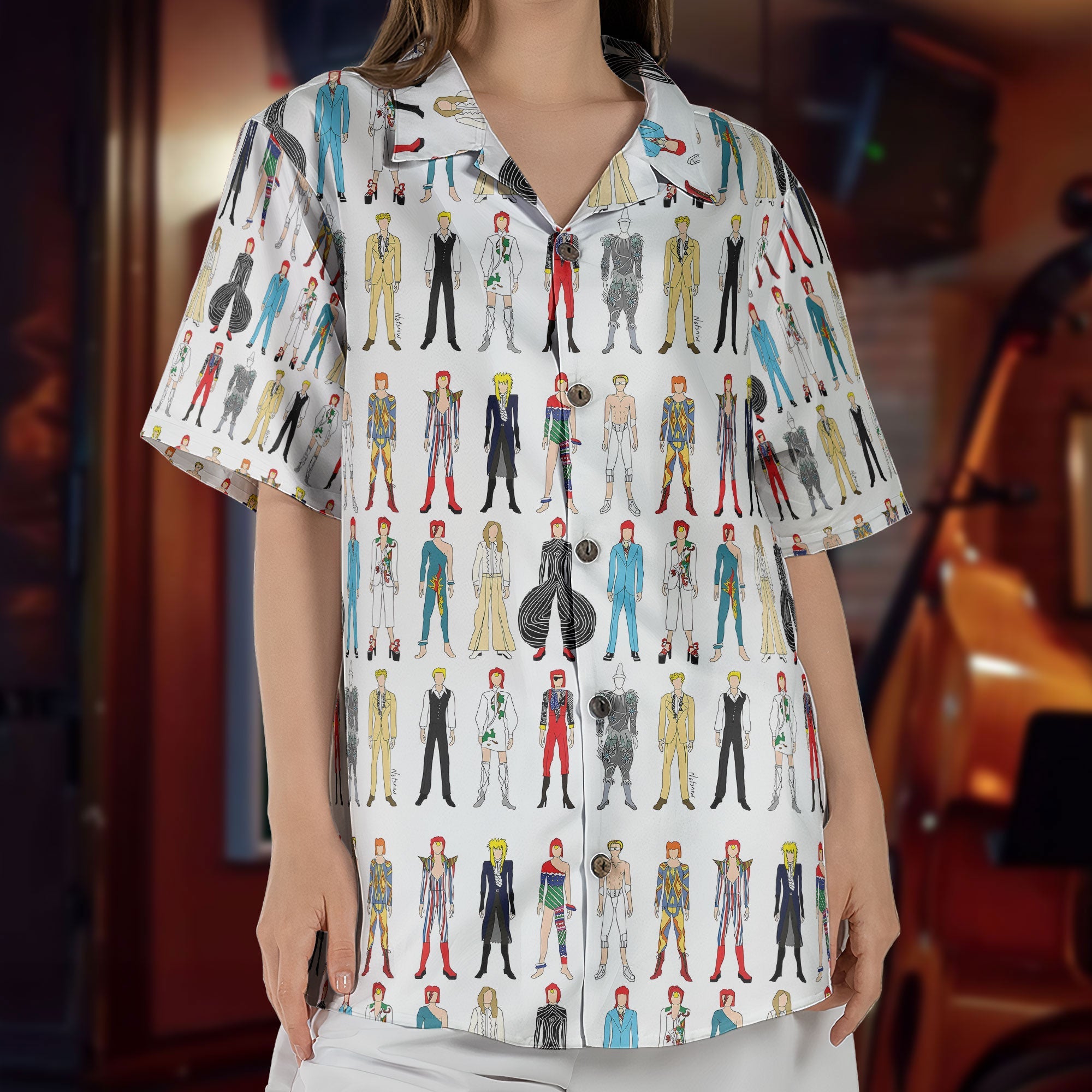 David Bowie Cartoon Character Hawaiian Shirt – Retro Music Inspired Shirt