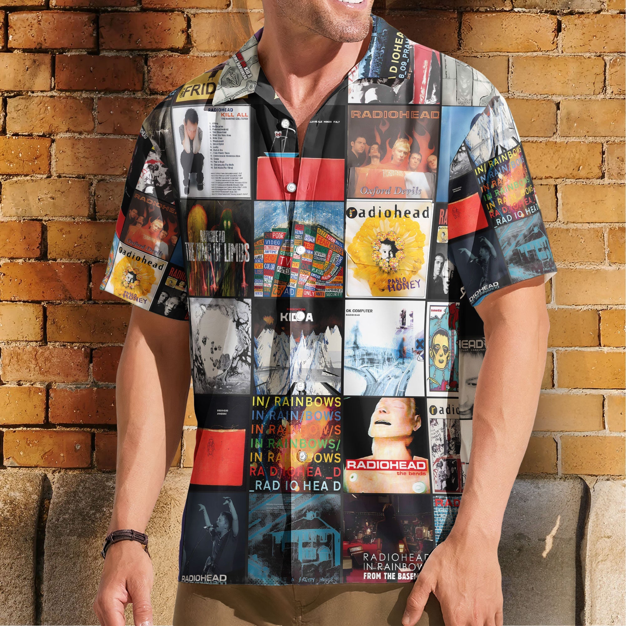 Radiohead Nostalgia Collage Hawaiian Shirt – Iconic Album Memories Gift