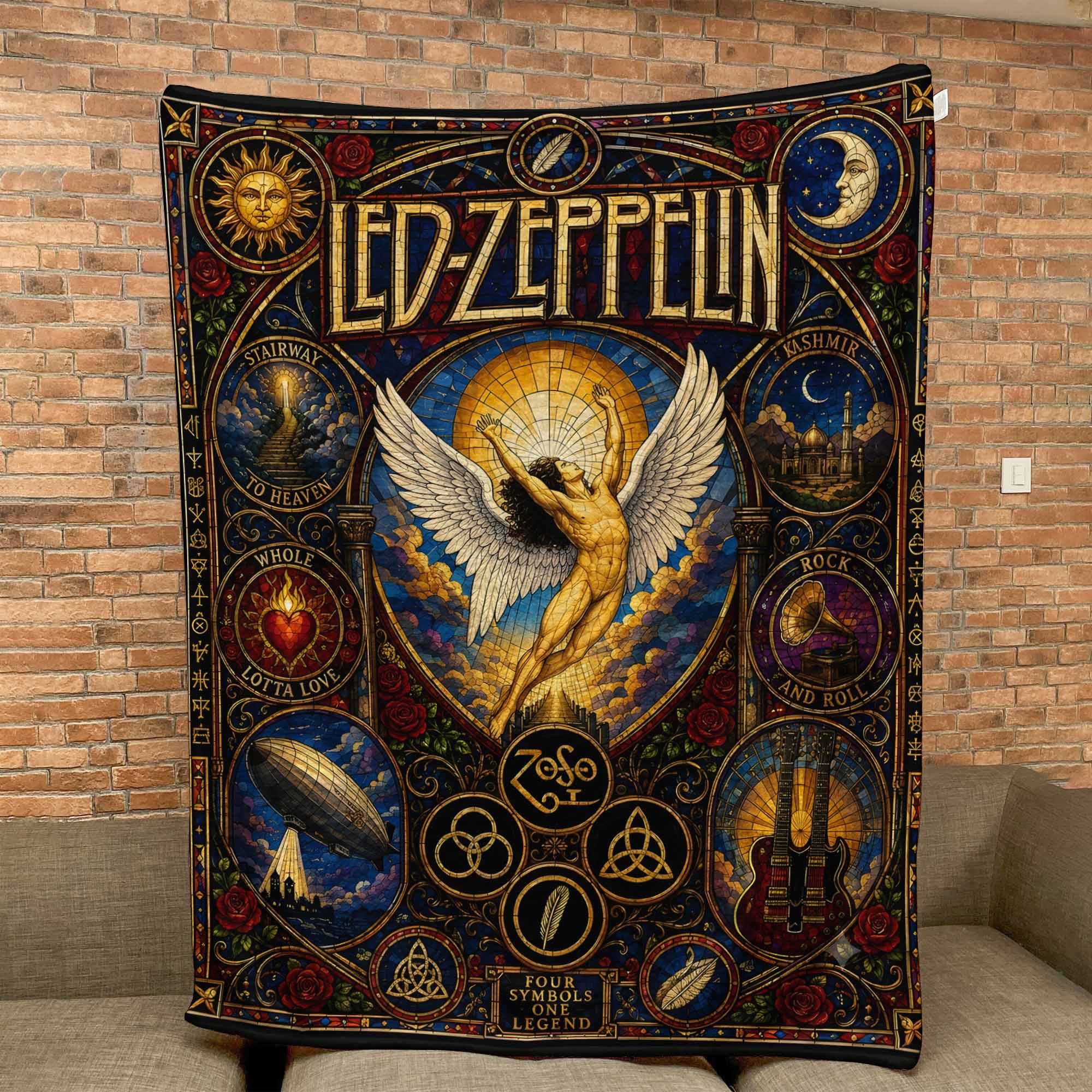 Led Zeppelin Band Sherpa Blanket Stairway To Heaven Stained Glass Blanket