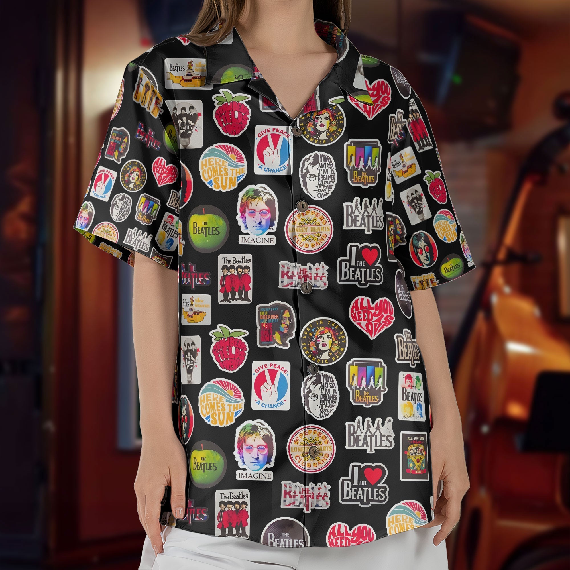 The Beatles Multiple Iconic Logos Hawaiian Shirt – Retro Music Inspired Aloha Shirt