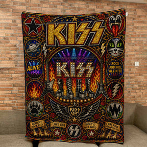 KISS Band Sherpa Blanket Detroit Rock City Stained Glass Blanket