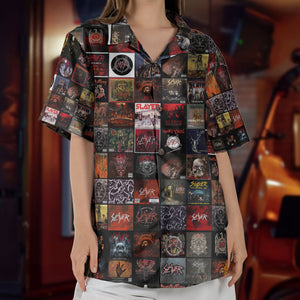 Slayer Album Cover Collage Hawaiian Shirt - Unisex 80s Speed Metal Rock Concert Summer Button Up