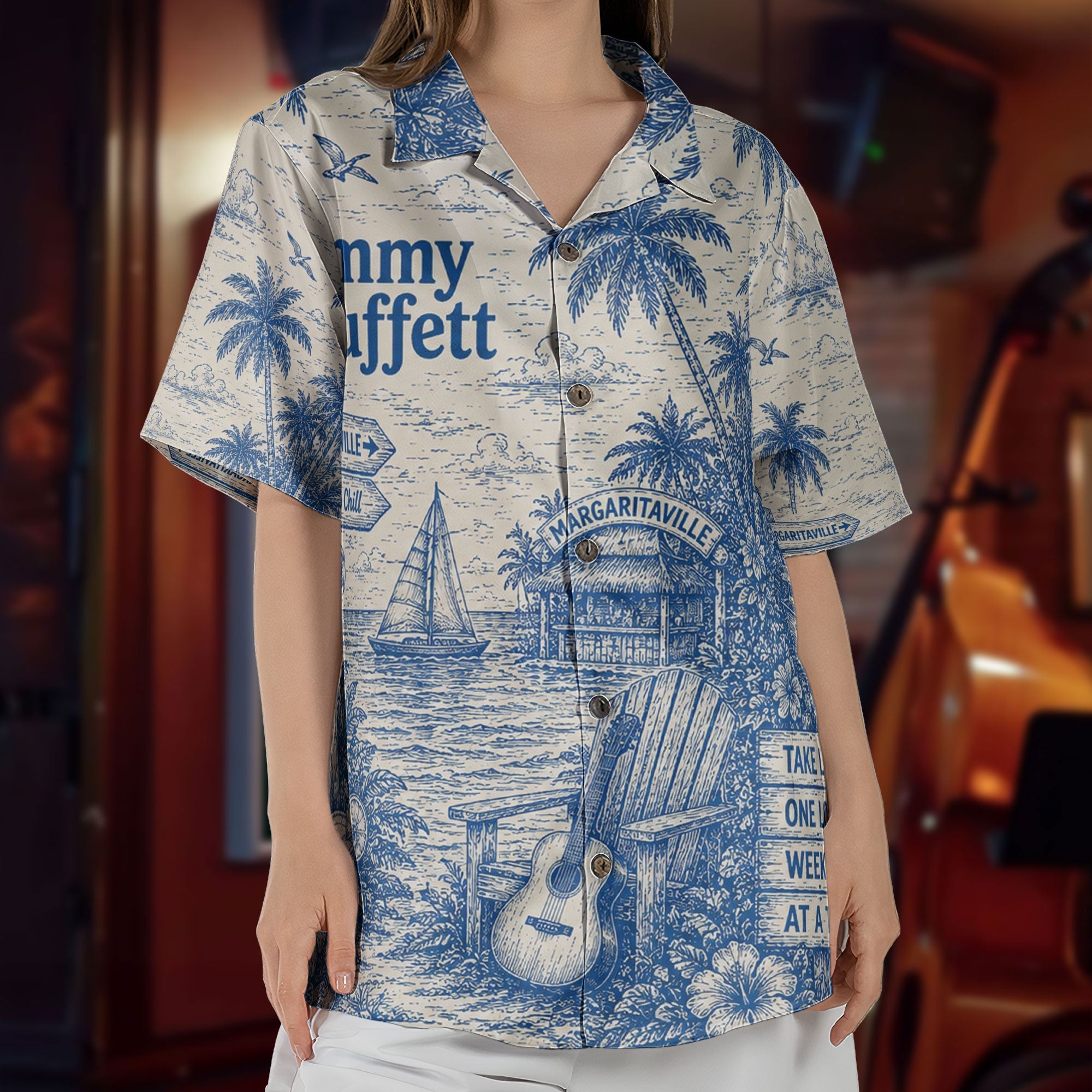 Jimmy Buffett Margaritaville Hawaiian Shirt - Unisex Vintage Toile De Jouy License To Chill Summer Button Up
