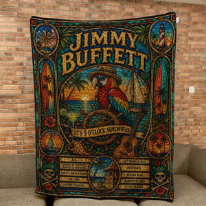Jimmy Buffett Sherpa Blanket Margaritaville Stained Glass Tropical Coastal Blanket