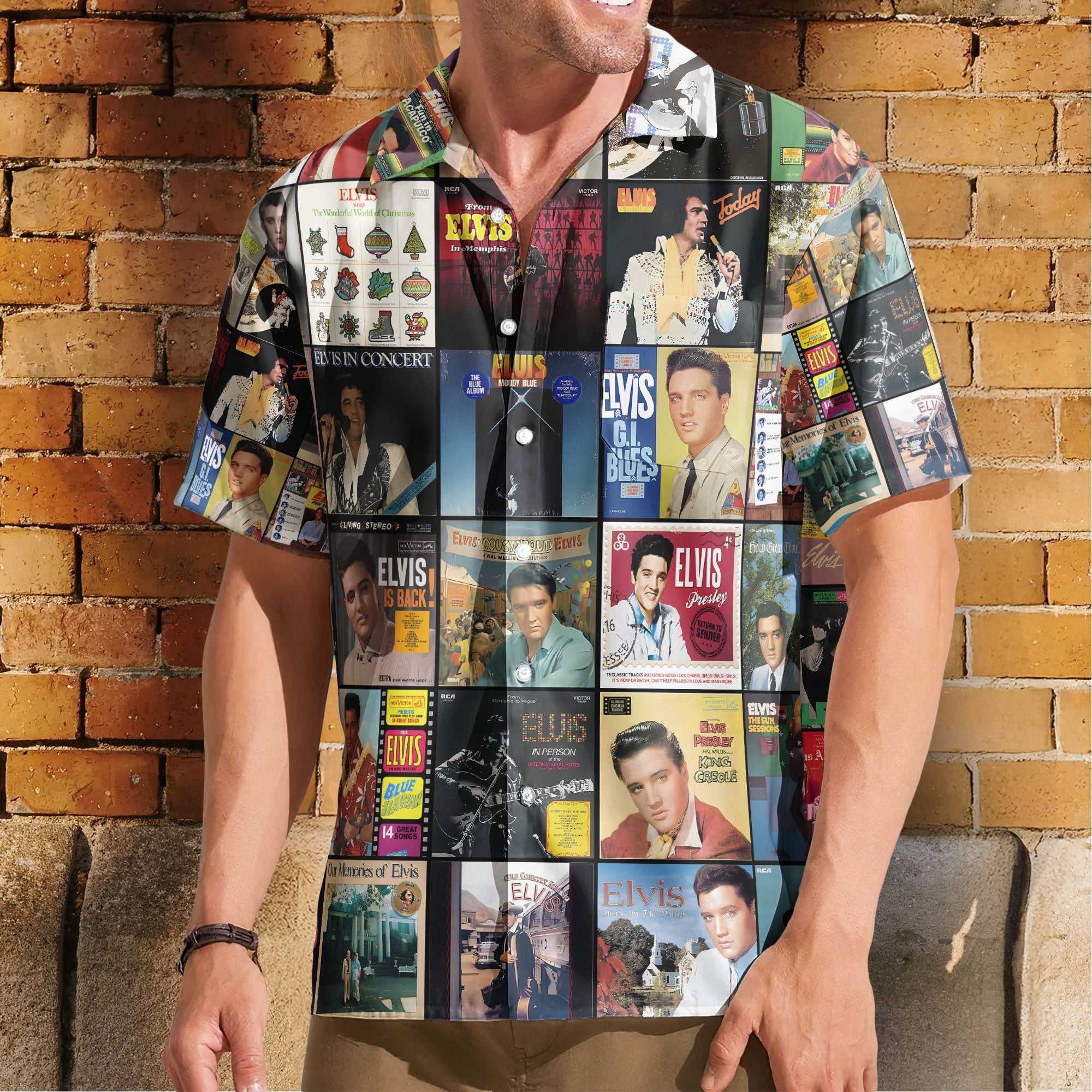 Elvis Presley Nostalgia Collage Hawaiian Shirt – Classic Rock & Roll Memories Gift