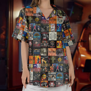 Guns N Roses Album Cover Collage Hawaiian Shirt - Unisex 80s Heavy Rock Concert Summer Button Up