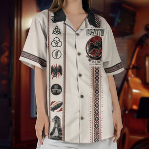Led Zeppelin Hawaiian Shirt - Unisex Light Cream Vertical Stripe Swan Song Button Up