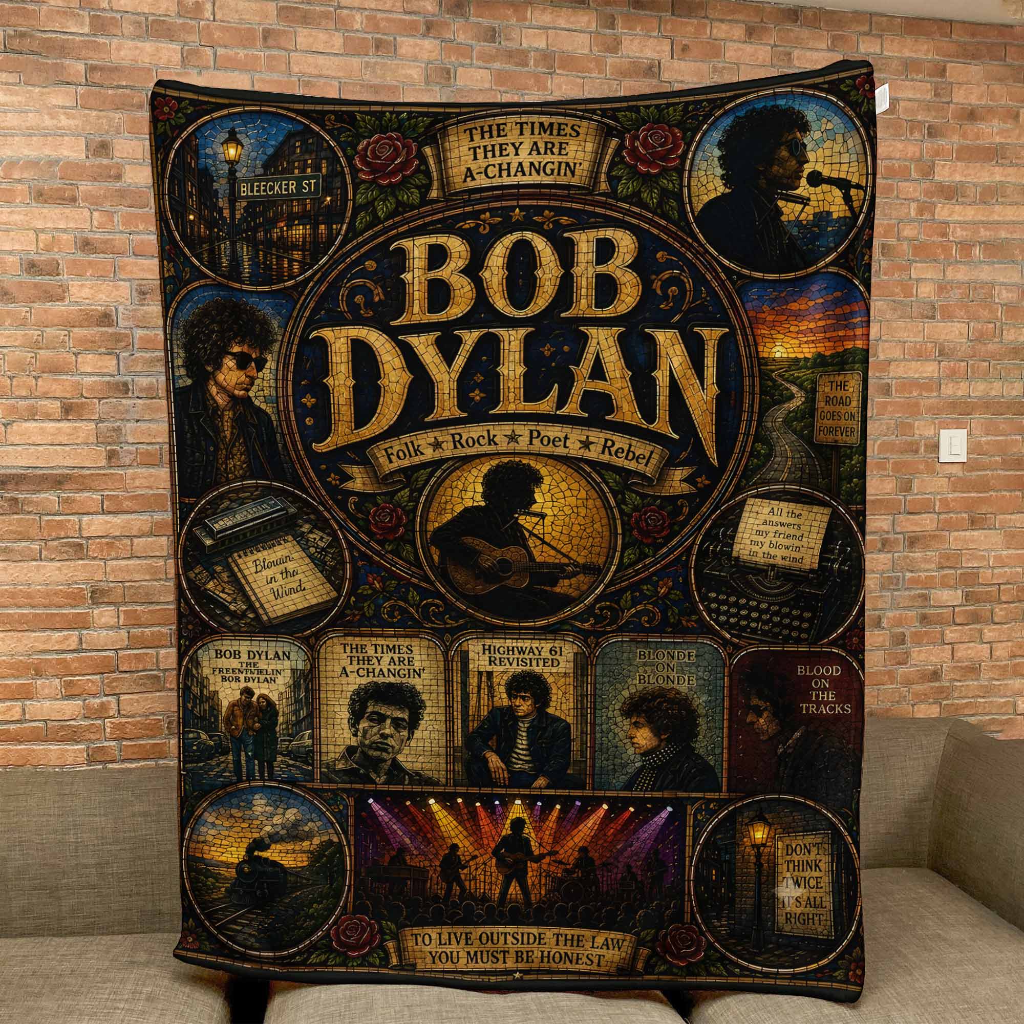 Bob Dylan Sherpa Blanket Blowin' In The Wind Stained Glass Blanket