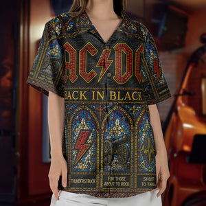 AC/DC Gothic Stained Glass Hawaiian Shirt - Unisex Hard Rock Back In Black Button Up