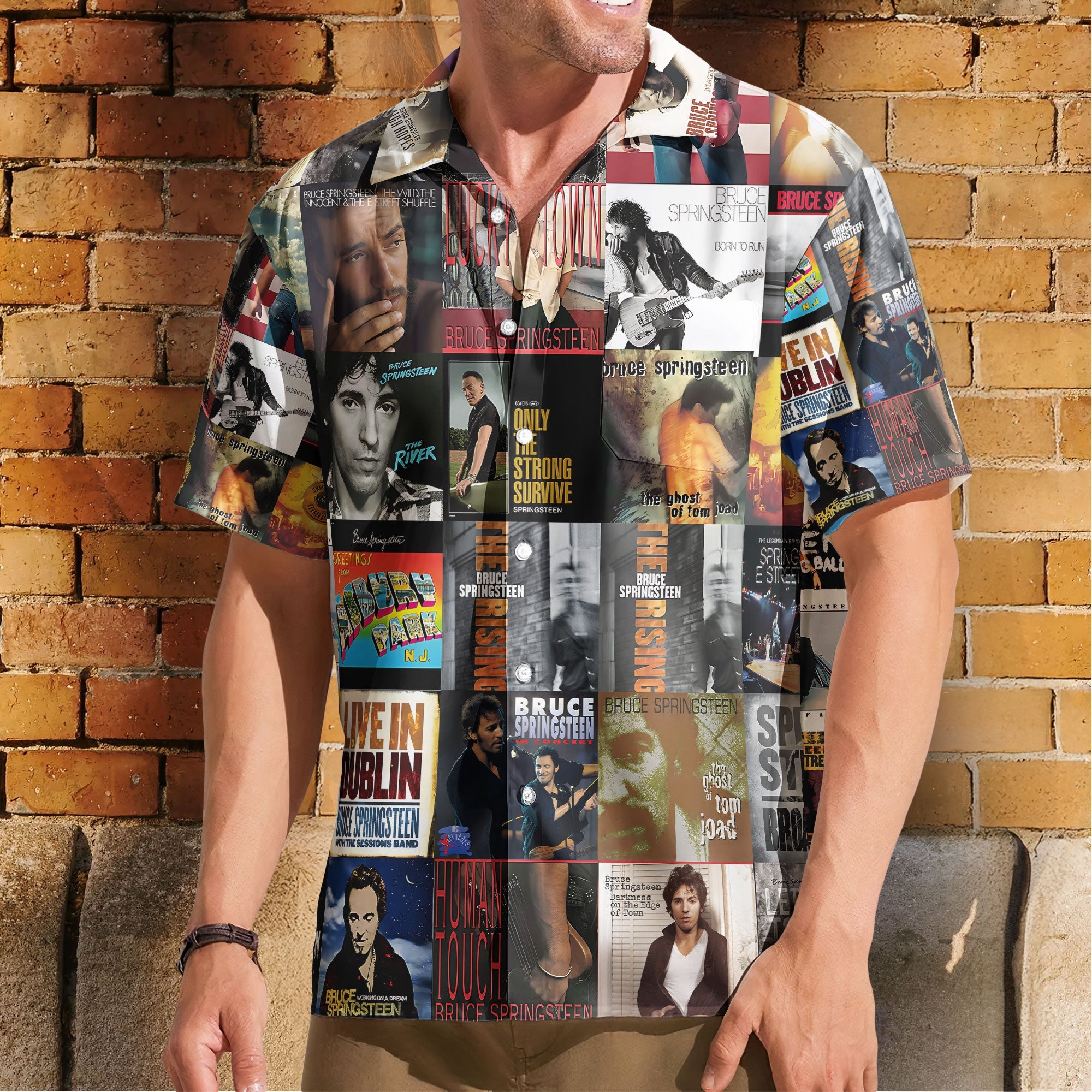 Bruce Springsteen Nostalgia Collage Hawaiian Shirt – Classic Rock Memories Gift