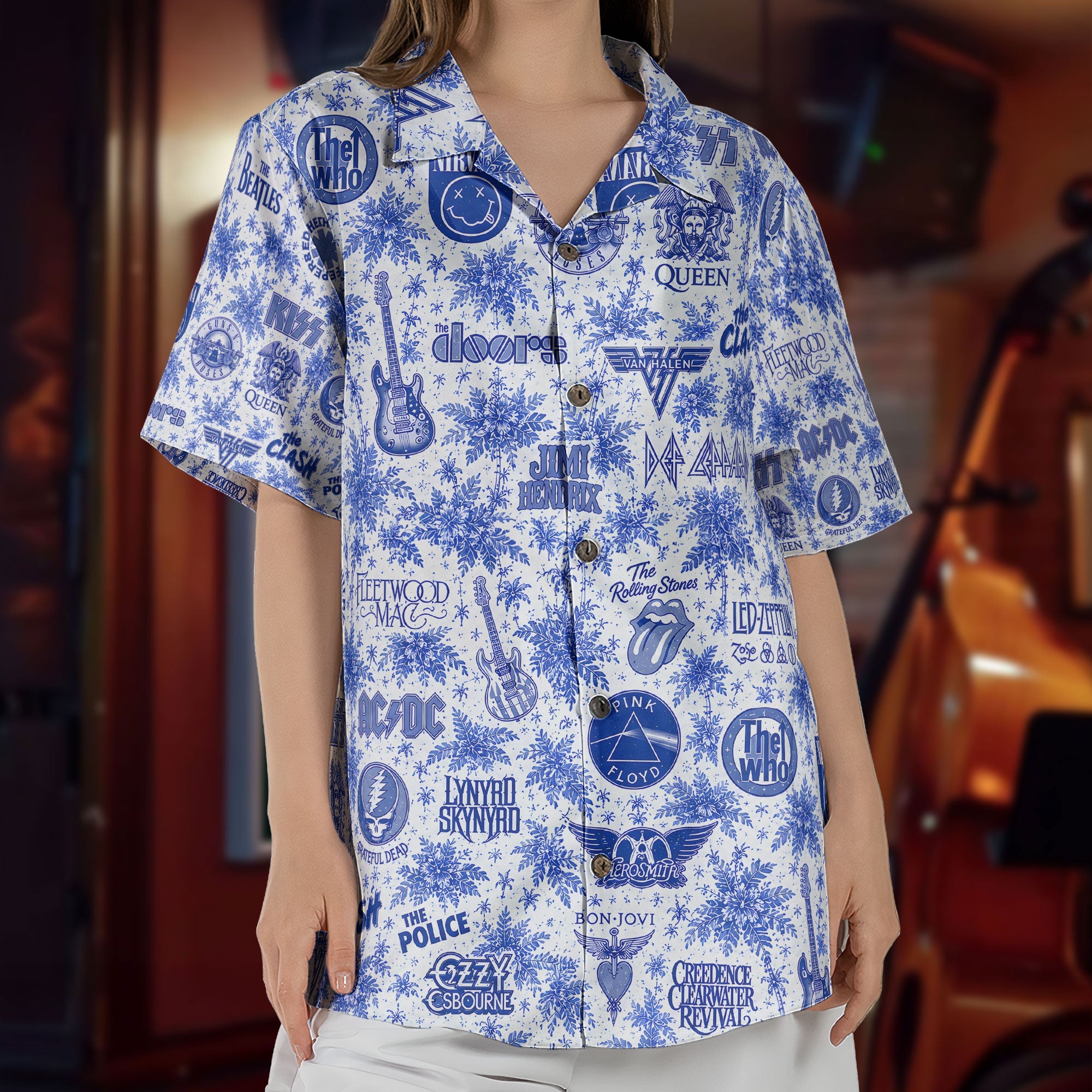 Classic Rock Legends Hawaiian Shirt Beatles Pink Floyd Nirvana Aloha Shirt – Retro Music Unisex Shirt