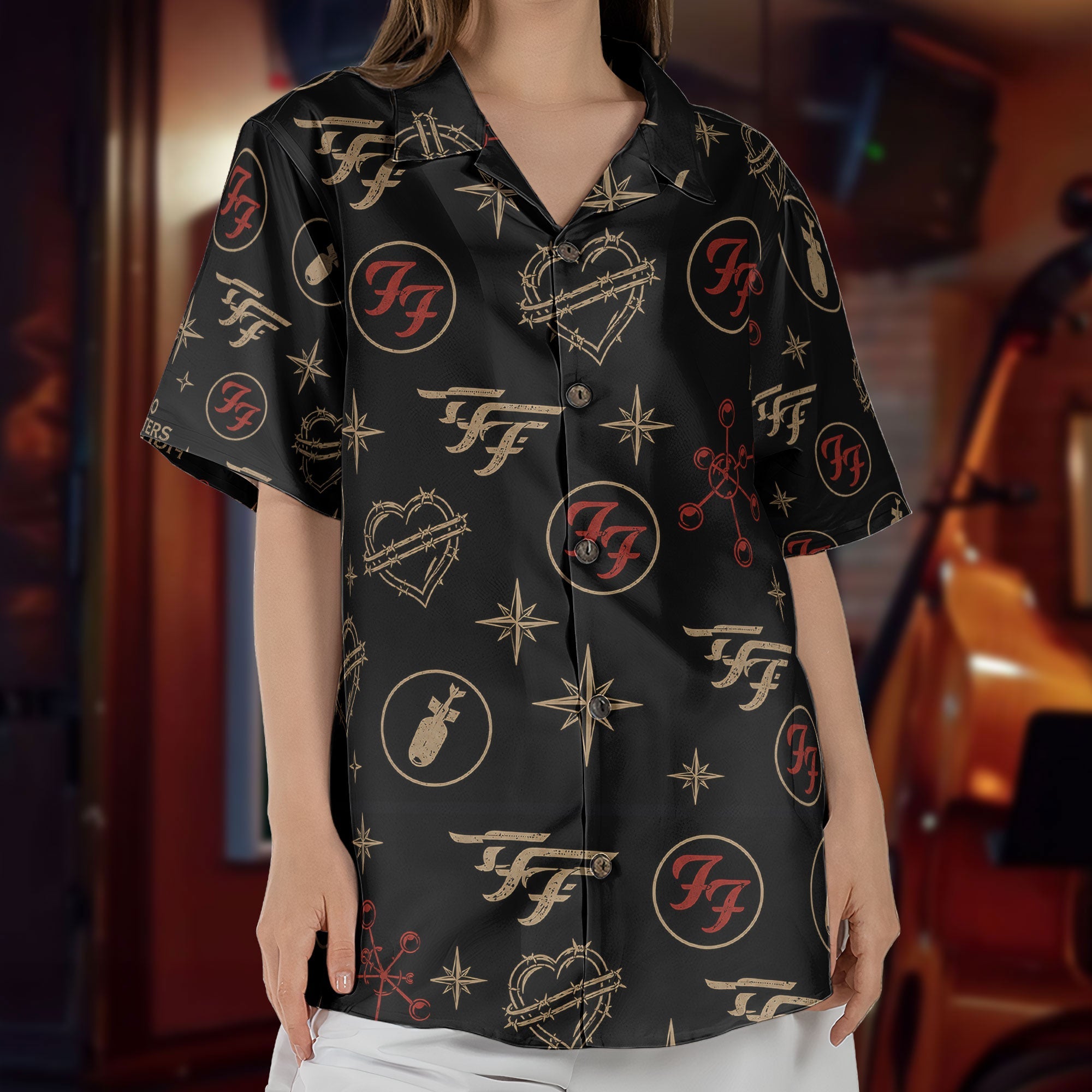 Foo Fighters Rock Icon Graphic All-Over Print Hawaiian Shirt – Retro Music Album Art Inspired Unisex Shirt