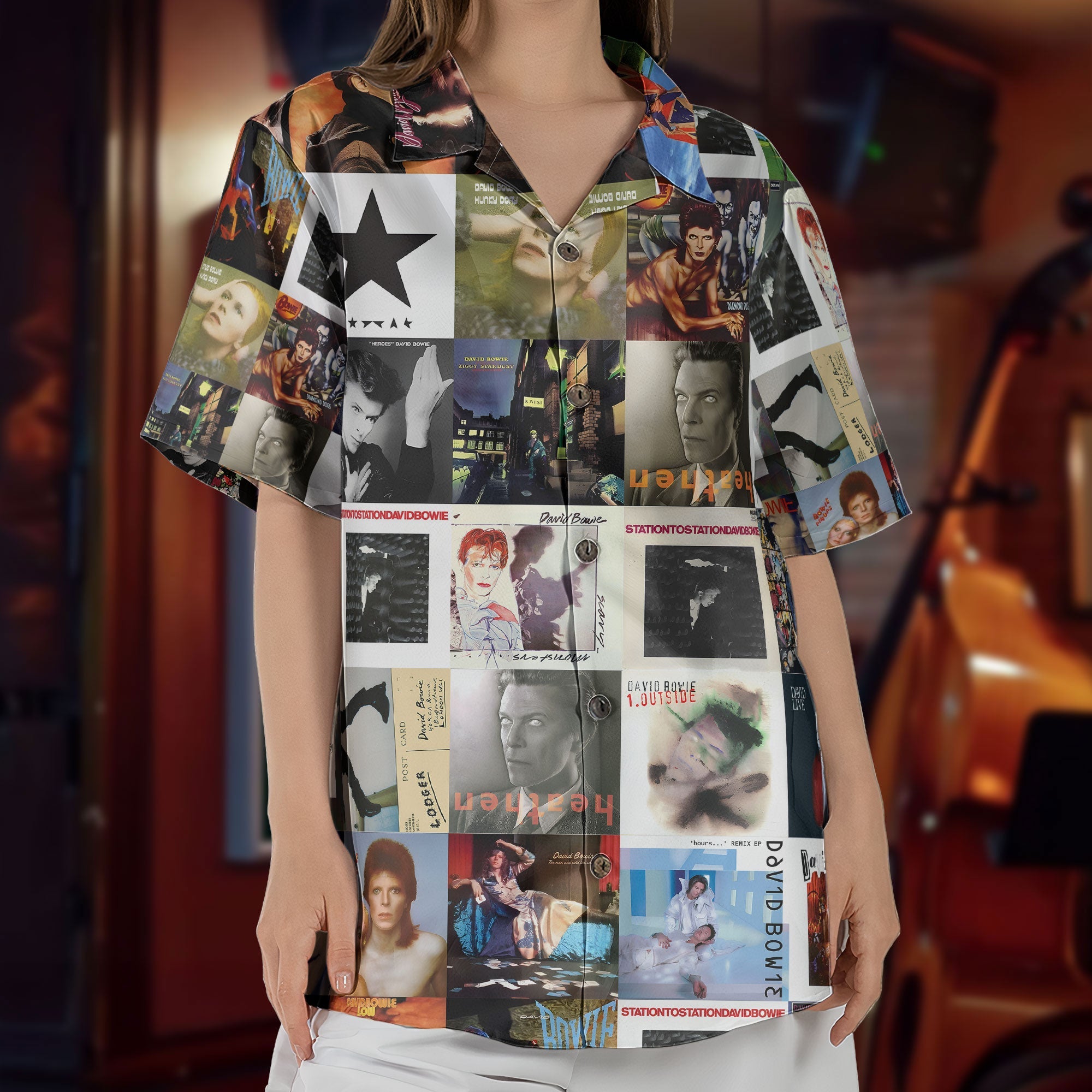 David Bowie Album Collage Hawaiian Shirt – Bowie Retro Album Art Inspired Shirt