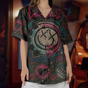 Blink 182 Gothic Stained Glass Hawaiian Shirt - Unisex Alternative Rock Concert Summer Button Up