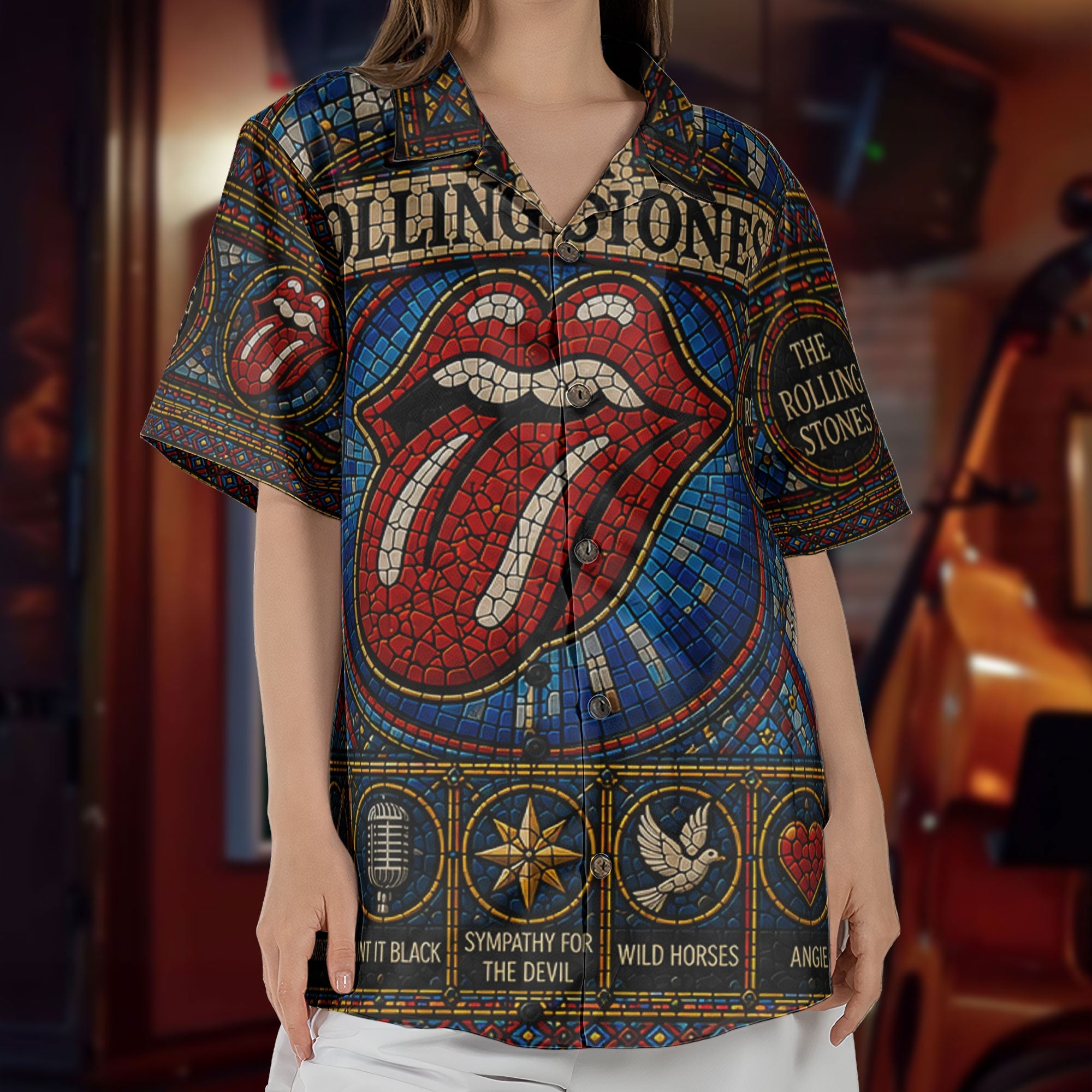 The Rolling Stones Hawaiian Shirt - Unisex Classic Rock Tongue Logo Button Up