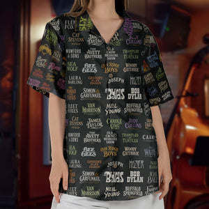 Vintage Folk Rock Band Logos Hawaiian Shirt – Unisex Retro Music Concert Summer Button Up