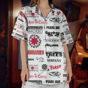 Grunge Rock Band Retro Rock Concert White Summer Button Up Hawaiian Shirt – Retro Music Album Art Inspired Unisex Shirt