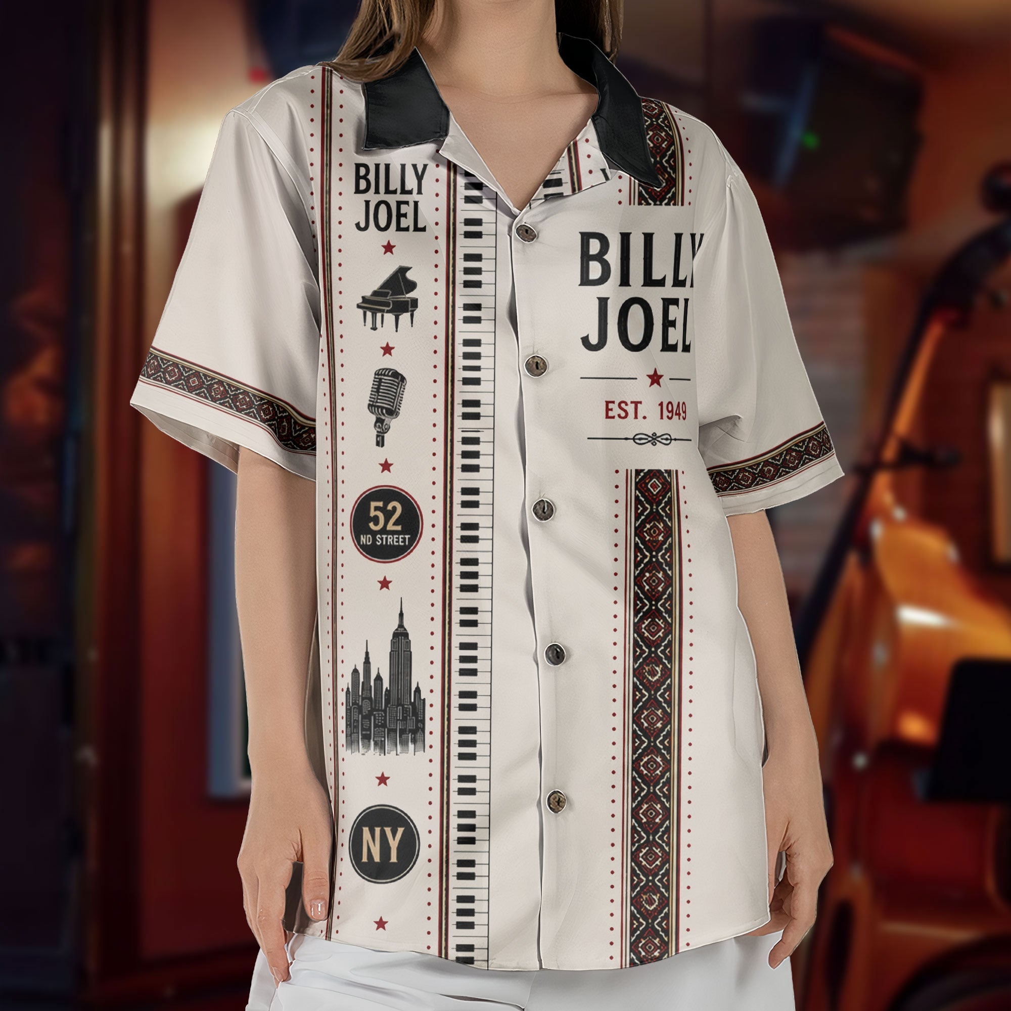 Billy Joel Hawaiian Shirt - Unisex Mexican Style Piano Keys Vertical Stripe Button Up