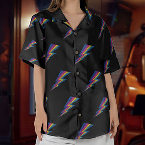 Retro Rainbow Lightning Hawaiian Shirt – Glam Rock Vintage Button Up