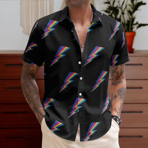 Rainbow Lightning Bolt Unisex Hawaiian Shirt – Retro Pattern Hawaiian Button-Up Shirt