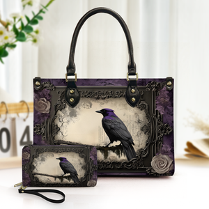 Gothic Raven Leather Handbag & Wallet Set Inspired by Edgar Allan Poe
