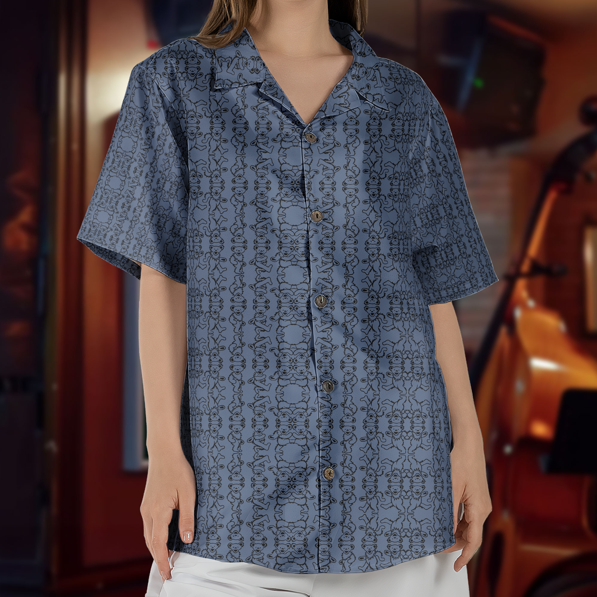 Grateful Dead Accent Hawaiian Shirt – Dancing Bears All-Over Print Button-Up