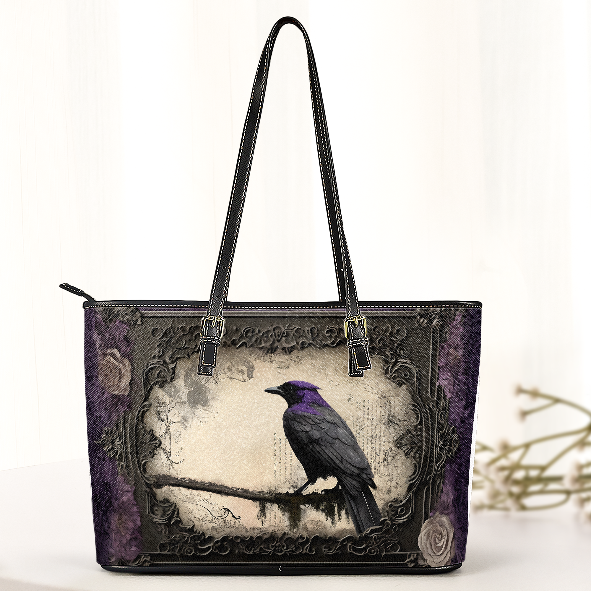 Gothic Raven Leather Handbag & Wallet Set Inspired by Edgar Allan Poe