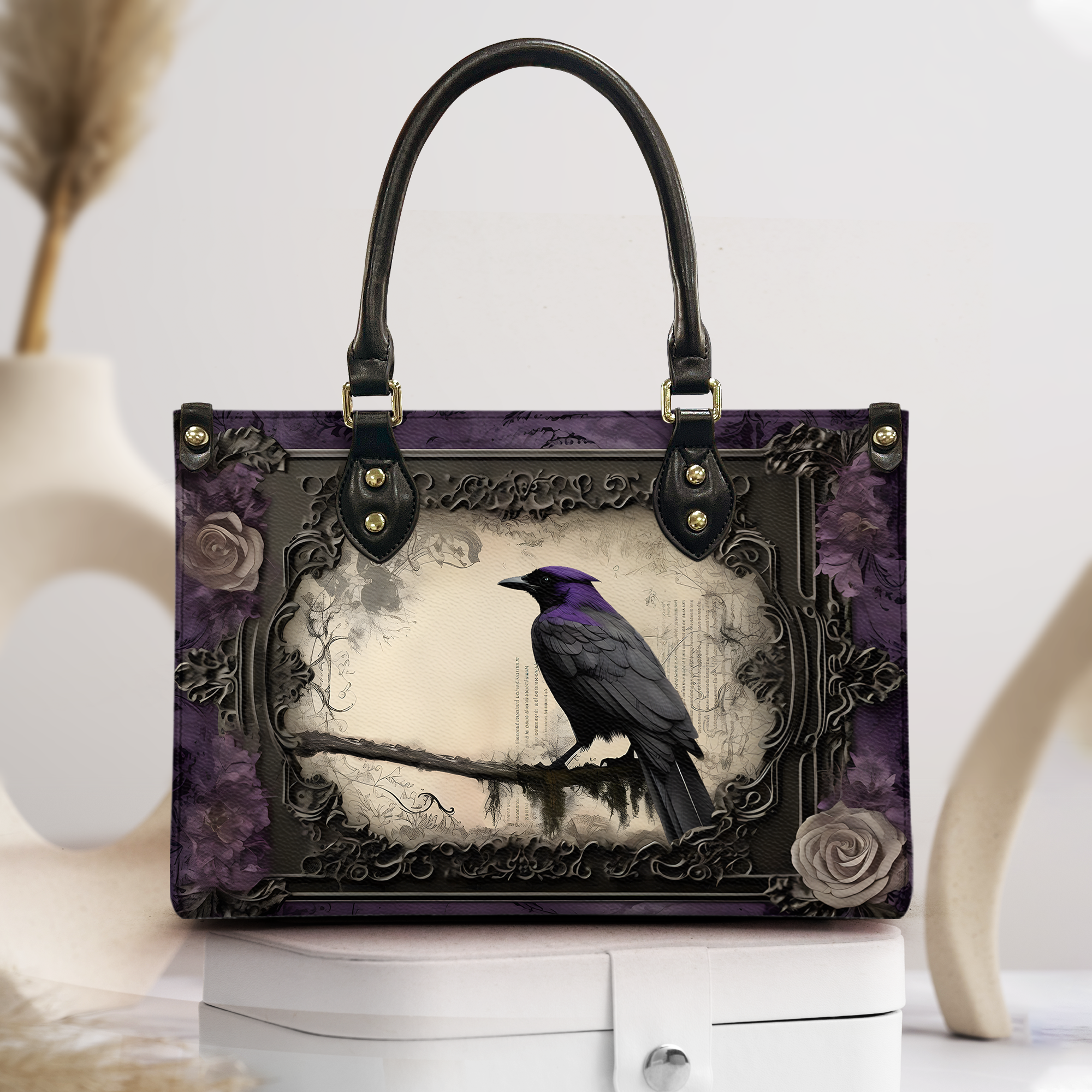 Gothic Raven Leather Handbag & Wallet Set Inspired by Edgar Allan Poe