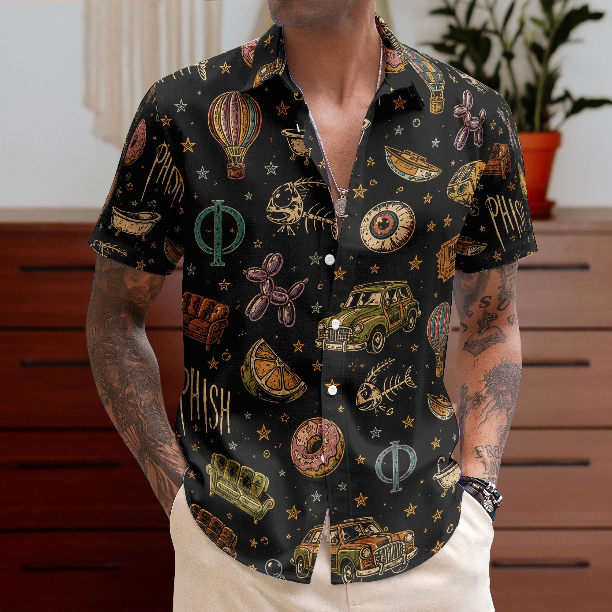 Phish Cosmic Donut Jam Band Graphic All-Over Print Hawaiian Shirt – Retro Music Album Art Inspired Unisex Shirt