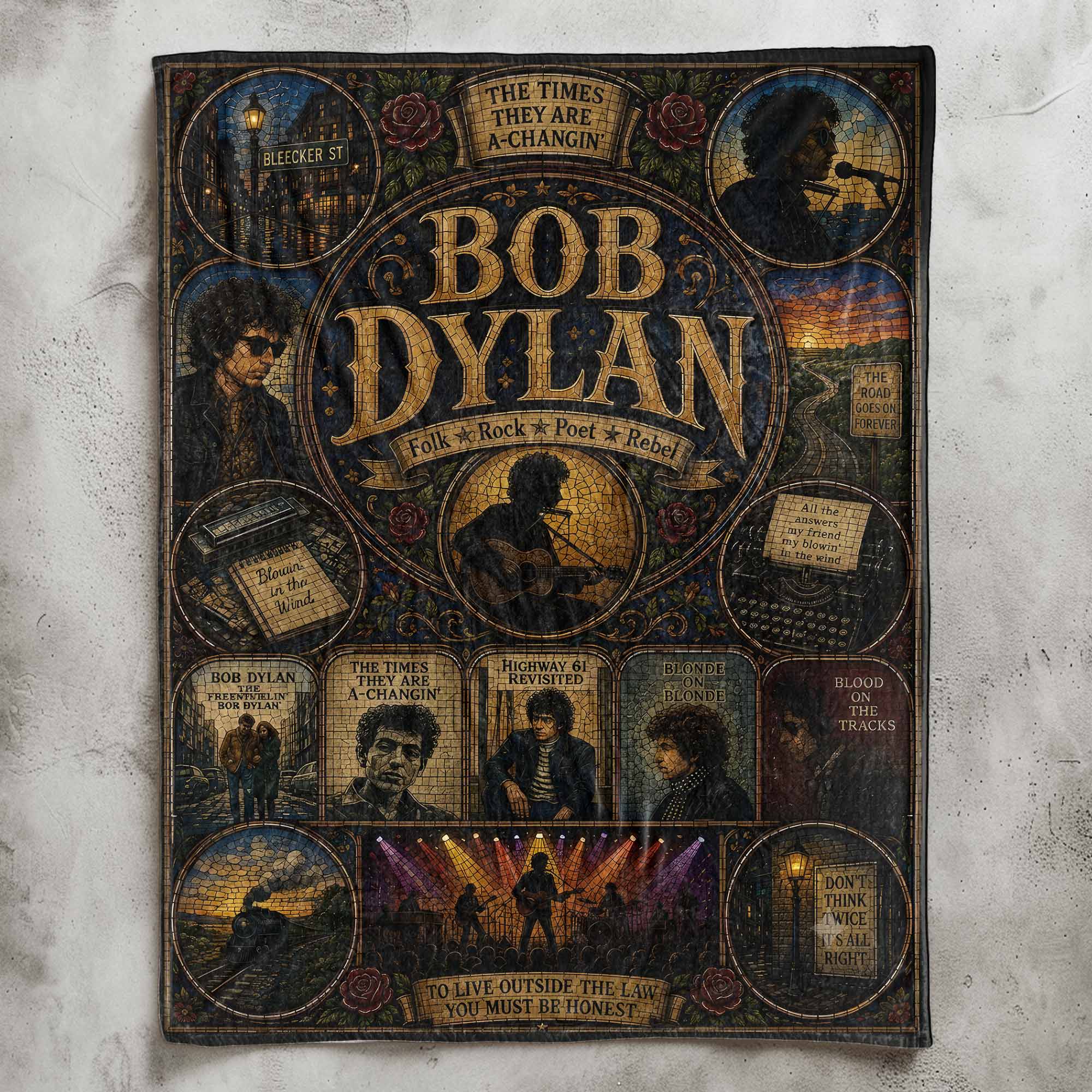 Bob Dylan Sherpa Blanket Blowin' In The Wind Stained Glass Blanket