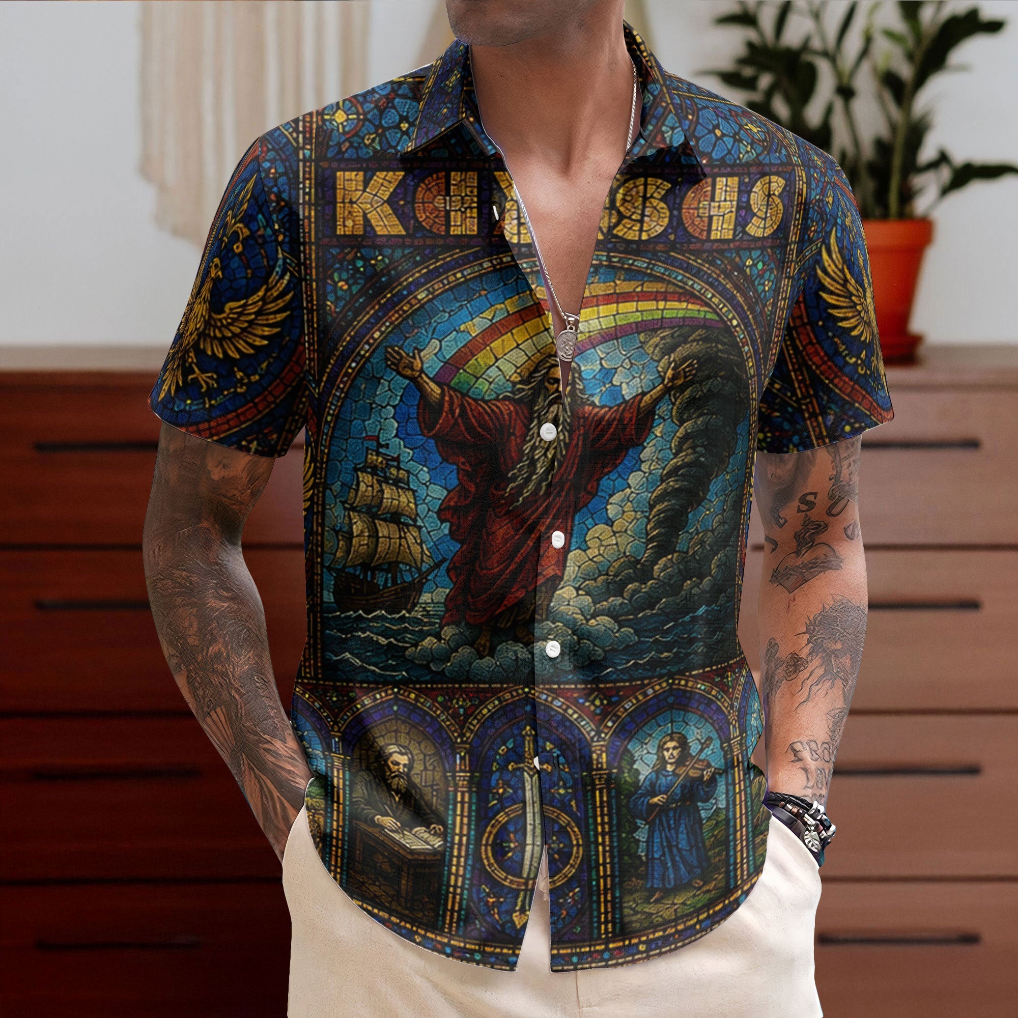 Kansas Hawaiian Shirt - Unisex Retro Dust In The Wind Cathedral Window Button Up