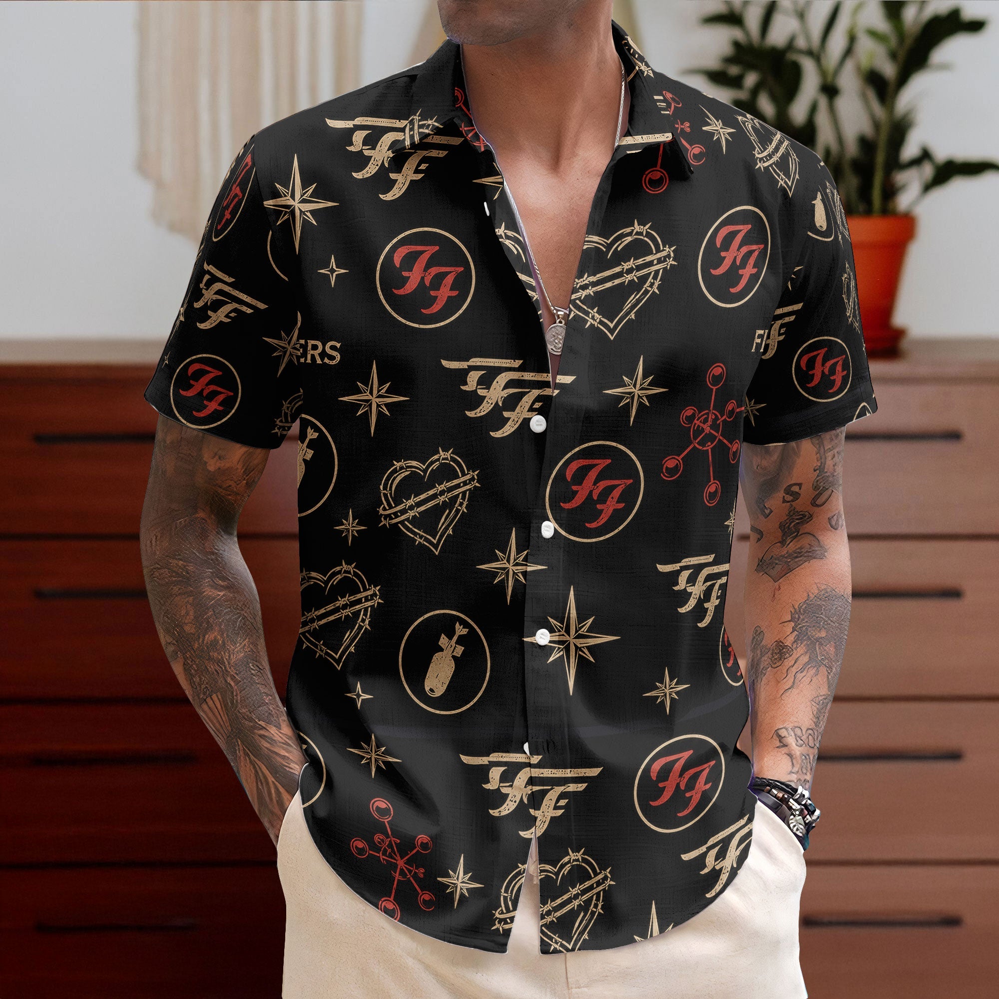 Foo Fighters Rock Icon Graphic All-Over Print Hawaiian Shirt – Retro Music Album Art Inspired Unisex Shirt