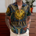 Nirvana Hawaiian Shirt - Unisex Retro Smiley Face Cathedral Window Button Up