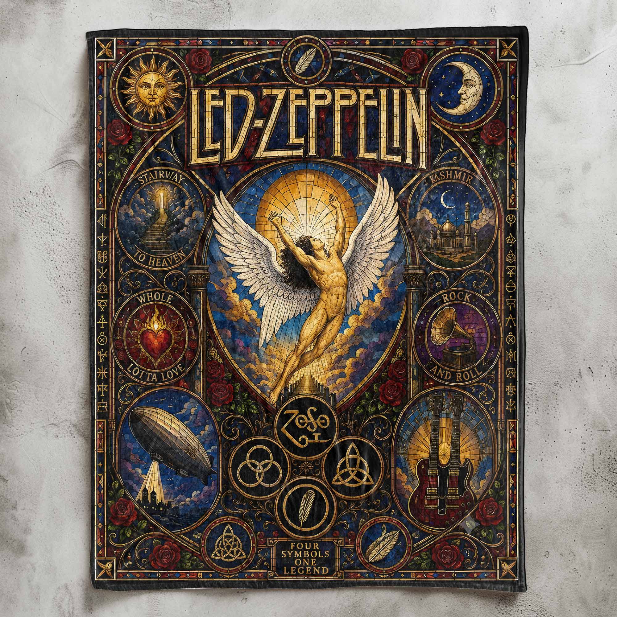 Led Zeppelin Band Sherpa Blanket Stairway To Heaven Stained Glass Blanket