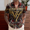 Van Halen Hawaiian Shirt - Unisex Retro Winged VH Logo Cathedral Window Button Up