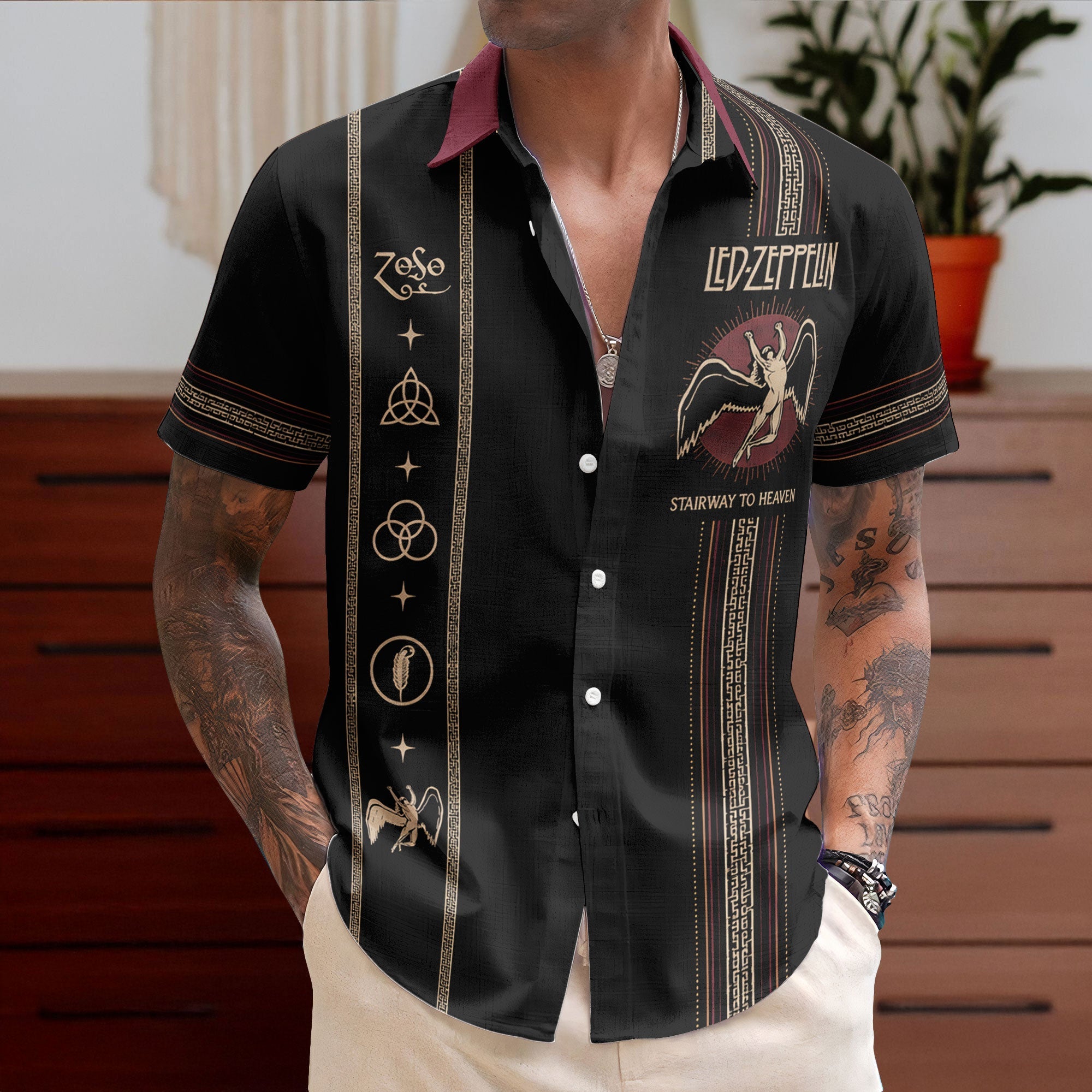 Led Zeppelin Luxury Design Hawaiian Shirt – Classic Rock Inspired Black Hawaiian Shirt